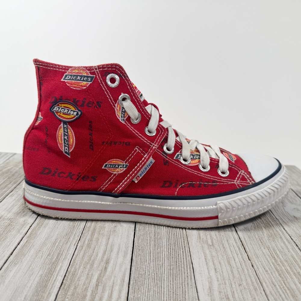 Vintage Dickies Red Canvas High Top Shoes - Men's‎ 9 - All Over Logo Print Rare